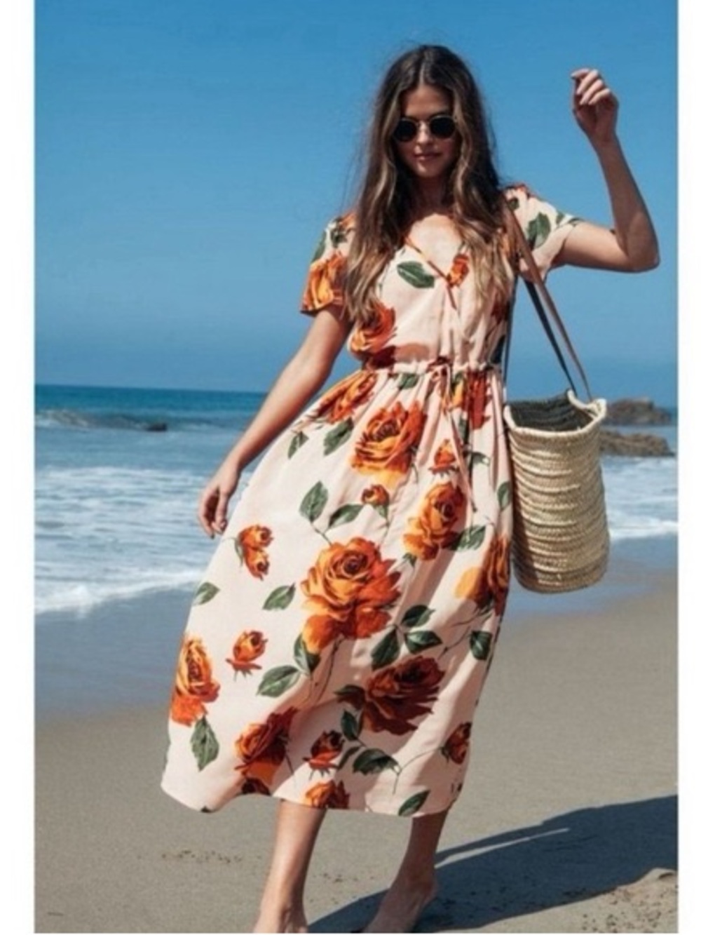 Christy Dawn Autumn Wrap Dress in Peach Floral